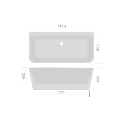Mono Back to Wall Luxury Freestanding Bath - 1700mm x 800mm - Aqua