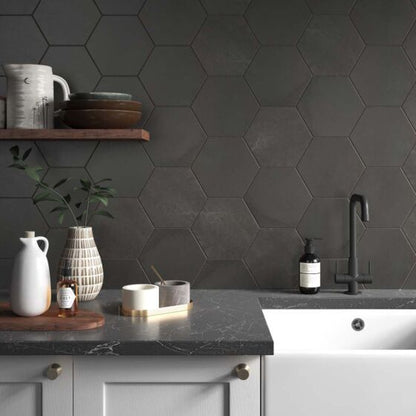Hex Anthracite Matt Porcelain Wall & Floor Tile 175mm x 202mm (37 per Box)