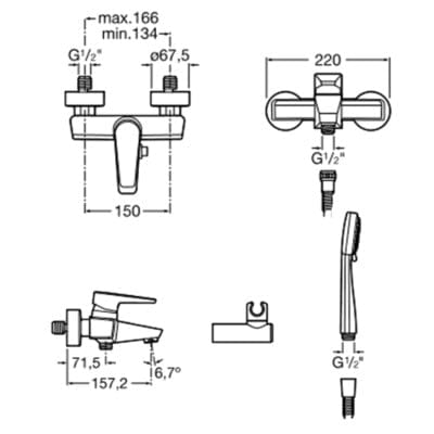 Esmai Wall Mounted Bath Shower Mixer Tap & Shower - Roca