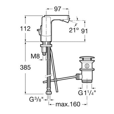 L90 Chrome Side Lever Bidet Mixer Tap With Pop-Up Waste - Roca