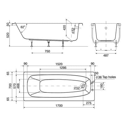 Malaga Bath 1700 x 700mm 2Th - Roca