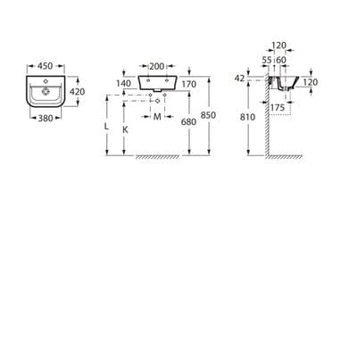 The Gap 450mm Wall Hung Cloakroom Basin With Fixing Kit 1Th - Roca