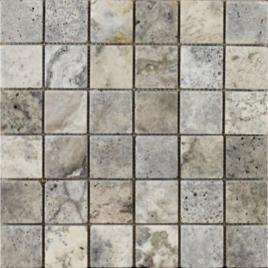 Anatolian Grey Tumbled Travertine Mosaic 305mm x 305mm (10 per Box)
