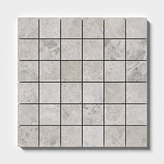Silver Shadow Honed Square Marble Mosaic Tiles 48x48mm