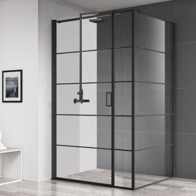 Velar+ Hinged Crittal Style Matt Black Side Panel - All Sizes - Aquaglass