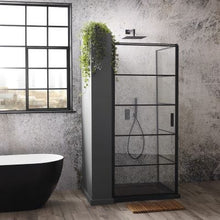 Load image into Gallery viewer, Velar+ Matt Black Hinge Corner Entry Door &amp; Side Panel - 900 x 2000mm - Aquaglass
