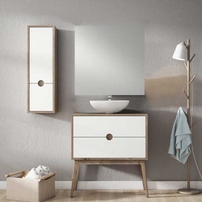 Kompass 2 Drawer Vanity Unit Oak/White - 800 x 480 x 450mm - Aqua