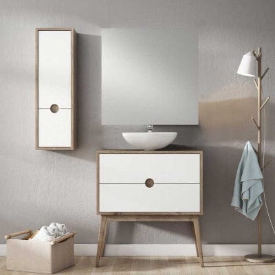 Kompass 2 Drawer Vanity Unit Oak/White & Lavabo Garbo Wash Basin - Aqua