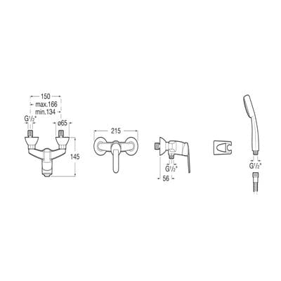 Victoria V2 Chrome Wall Mounted Shower Mixer With 1.50m Shower Hose, Handset And Wall Bracket - Roca